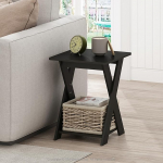 Furinno Moderner Beistelltisch, X-Legs Beistelltisch mit offenem Regal, &uuml;berkreuzter Nachttisch, Nachttisch, einfache Montage, f&uuml;r Wohnzimmer, Schlafzimmer, Schwarzer Espresso