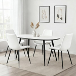 JUFU S&ouml;&ouml;gitoatoolide komplekt 4 s&ouml;&ouml;gitooli seljatoega, k&ouml;&ouml;gitoolid kunstnahast modernsed seljatoega ja metallist jalad k&ouml;&ouml;ki, letile, s&ouml;&ouml;gituppa (valge)