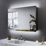 LOMIKEN Bathroom Mirror Cabinet with Lighting, 100 x 60 x 13 cm, Bathroom Mirror Cabinet with Socket, Bathroom Cabinet with LED and Touch Sensor, Anti-Fog, 3 Colour Temperatures, Continuously Dimmable