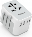 TESSAN reisiadapter maailmas, reisipistiku adapter maailmas, 2 USB A ja 2 USB C, universaalne reisiadapter Saksamaa, USA, Inglismaa, Austraalia, Jaapan, rahvusvaheline pistik, hall valge