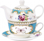 fanquare Vintage Rose Flower Tea for One komplekt, t&uuml;rkiisist portselanist kohvitassi komplekt teekannu, tassi ja taldrikuga