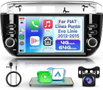 4G + 64G Android Autoradio Fiat Linea Punto Evo Line 2012-2015 7-tolline traadita Carplay Stereo auto koos Android auto GPS navigatsiooniga Peegel Link Bluetooth WiFi FM/RDS/EQ/AI DSP SWC Tagasivaate kaamera