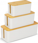 3 kaablikarbi pakett, kaablijuhtimiskast voolu ribade ja kaablite peitmiseks ja peitmiseks, kaablikorraldaja hoiukast bambusest kaane ja kummist jalgadega (must)