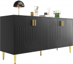 Azkoeesy Sideboard 152 cm with Lots of Storage Space, Gold Handles and Feet, Buffet Cabinet, TV Cabinet, Living Room Cabinet (Black)