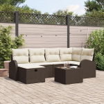 Rantry 7-teiliges Garten Sofa Set mit Kissen in braunem Poly-Rattan, 2-Sitzer Garten Sofa mit Stauraum und Kissen in braunem Poly-Rattan Gartenlounge Model3360419