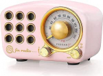 Radio Feegar Retro Bluetooth k&otilde;lar, Vintage FM raadio vanaaegse klassikalise stiiliga, tugev bassiv&otilde;imendus, valju helitugevus, F-kaardi pesa ja MP3 m&auml;ngija AUX operatsioon, MicroSD kaart (roosa)