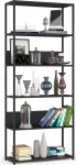 AKORD Bookcase with 6 Shelves, 80 cm Wide, Industrial/Loft Style, Open, Skeleton Construction, Standing Shelf, Wood/Metal, for Kitchen, Bedroom, Office, Shelf with Metal Frame, Black