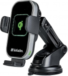 Verbatim Qi Kiire traadita autolaadija FWC-02, mobiiltelefoni hoidja koos laadimisfunktsiooniga autosse, induktiivne mobiiltelefoni laadimisjaam, fluorestseeruv autolaadija iPhone'ile ja Androidile