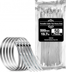 Deecam roostevabast terasest kaablisidemed, 4,6 x 500 mm, metallist kaablisidemed, 304 roostevabast terasest, teraskuuliga stopper, sobivad kaabli sidumiseks aia remondiks (50 tk)