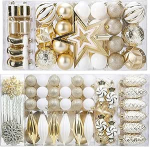 88 t&uuml;kki j&otilde;ulukujude kaunistused j&otilde;ulupuu jaoks, delikaatne j&otilde;ulukaunistus Baubles Craft Set Shatterproof Plastic Christmas Tree Decoration Baubles Kit for New Year Party Wedding Party (Gold + White)