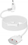 90-kraadine Euroopa toitejuhe koos l&uuml;litiga, 2,5A 250V pikendusjuhe, lame Euroopa pistik ja l&uuml;liti, 2 x 0,75 mm2 (valge, 2M)