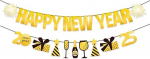 Head uut aastat Banner, Happy New Year Dekorationen 2025, 2025 Silvester Party Glitzer Wimpelkette Banner Girlande, Silvester Party Supplies 2025