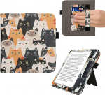 kwmobile Flip Cover &uuml;hilduv Kobo Kobo Libra Colour / Tolino Vision Colour - &uuml;mbris koos k&auml;erihmaga Cats Orange Black White