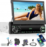 Hikity 1 DIN autoraadio koos 7-tollise Flip Out motoriseeritud puuteekraaniga autoraadio Bluetooth raadio tagurduskaameraga Mirror Link USB AUX mikrofoniga