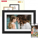 Digitaalne pildiraam puidust WiFi, 10,1-tolline elektrooniline pildiraam 32 GB m&auml;lu, 1280 x 800 IPS puuteekraan, automaatne p&ouml;&ouml;ramine, fotode/videote vahetu jagamine Frameo rakenduse kaudu, pulmakingitused naistele ja meestele.
