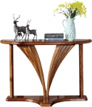 Hallway Table Half Moon Console Table for Entryway, Semicircular Sofa Table with Geometric Base, Wooden Accent Table for Living Room, Hallway, Foyer, Entrance, Hallway Foyer Table, Home Furniture