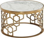 FineBuy Coffee Table Real Marble White 60 x 60 x 36 cm Sofa Table Metal Gold Design Living Room Table Round Small Coffee Table Modern Side Table Side Table Living Room