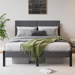 DUMEE 5ft King Bed Frame Upholstered Headboard Upholstered Bed Frame with Metal Slat Support Grey King