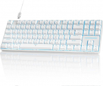 TMKB T87SE TKL Gaming Keyboard, kompaktne 87 klahvi mehaaniline klaviatuur sinise kl&otilde;psuga l&uuml;liti, LED-valgustus, Anti-Ghosting, Type-C andmekaabel, USA paigutus PC-le, Windows, Gamer Typist, valge