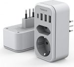 TESSAN Adapter Itaalia pistikupesa, 6 in 1 reisiadapter Itaalia 1 USB C ja 3 USB A, 2500 W pistikupesa adapter reisipistikupesa toiteadapter T&scaron;iili Uruguay, adapteri t&uuml;&uuml;p L