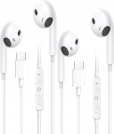 USB C k&otilde;rvaklapid, 2 Pack Type C &uuml;hilduvad iPhone 15/16 Pro Maxiga, juhtmega USB C sisseehitatud mikrofon ja helitugevuse reguleerimine, Type C k&otilde;rvaklapid Galaxy S23/S22/Ultra Note 10/20, valge