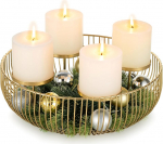 Sziqiqi Advendip&auml;rg Modern Metal Gold: Advent Arrangement Frame Advent Wreath Bowl Round for 4 Pillar Candles - Advent Candle Holder Advent Bowl Advent Basket for Christmas Decoration Table - Advendik&uuml;&uuml;nla hoidja Advent Bowl Advent Basket for Christm ...