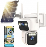 LUOVEE Solar Surveillance Camera Outdoor Battery, 2K Dual Lens 3MP, PTZ Camera with 360&deg; View, Colour Night Vision, 5GHz/2.4GHz WiFi, Motion Sensor, Two-Way Audio, SD & Cloud Memory, IP65 Weatherproof