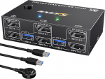 Displayport KVM Switch 2 PC 2 monitori 8K @ 30Hz 4K @ 144Hz, MLEEDA Dual Monitor KVM Switch 4 USB 3.0 pordiga 2 PC jaoks 2 monitori ja klaviatuuri hiire printeri jagamiseks, kaabli kaugjuhtimispult, USB-kaabel