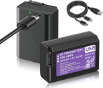 2 NP-FW50 asendusaku 2250 mAh, USB Type C laadimisega, &uuml;hildub Sony ZV-E10, Alpha a5100, a6000, a6300, a6400, a6500, Alpha a7, a7 II, a7R, a7R II, a7S, a7S II, RX10 mudelitega