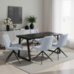 5-osaline s&ouml;&ouml;gitoa komplekt - kaasaegne s&ouml;&ouml;gilaud (140 x 80 cm) koos 4 p&ouml;&ouml;rleva polsterdatud tooliga, metallraam ja MDF lauaplaat, sametkangas v&otilde;i PU-kate, stiilne ja vastupidav.