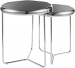 Scarlet II Couchtisch-Set, Rund, Schwarzes Sicherheitsglas mit Chromgestell, 2er-Set, Gro&szlig;er Tisch 47x50 cm