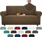 ZNSAYOTX Super Stretch Couchbezug Universal Sofabezug f&uuml;r Wohnzimmer Hunde Haustierfreundliche M&ouml;belschutz Fitted Spandex Sofa Schonbez&uuml;ge mit Anti-Rutsch-Schaumstoffst&auml;bchen (Braun, Diivan)