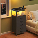 CAIYUN &ouml;&ouml;kapp koos laadimisjaamaga, k&otilde;rge must kapp magamistoas, LED-valgustusega &ouml;&ouml;kapp, elutoa k&uuml;ljelaud, riidest hoiukapp, metallraam, puitm&ouml;&ouml;bel