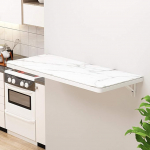 Schwebender, an der Wand montierter Klapptisch mit Platte aus geh&auml;rtetem Glas, wei&szlig;em Marmormuster, ausklappbarer Computertisch und Esstisch f&uuml;r das Home Office und die Bar