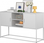 Sideboard, 120 cm lai k&ouml;&ouml;gikapp 2 liikuva riiuliga, buffetkapp 2 uksega ja avatud panipaigaga, k&ouml;&ouml;gibuffet elutuppa, k&ouml;&ouml;ki, esikusse, kallutusvastane disain (valge)