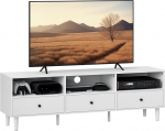 HOMCOM TV-kapp TV-plaat sahtlitega, 3 avatud kambrit, 140 cm pikk, TV-aluslaud koos kaablijuhtimisega kuni 75-tollise teleri jaoks, TV-pult elutuppa, valge, 140 x 34 x 45 cm, 140 x 34 x 45 cm