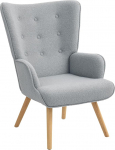 HOMCOM Lounge Chair Froteekangast kaasaegne polsterdatud tugitool puidust jalgade k&auml;etoed ja ergonoomiline seljatugi s&ouml;&ouml;gituppa elutuppa magamistuppa kontorisse helehall