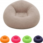 Aufblasbarer Sessel,Lazy Air Sofa mit Flockoberfl&auml;che, Bean Bag, Rundes Luftsofa inkl. Fu&szlig;pumpe, Superweich & Waschbar, Einzelsessel f&uuml;r Wohnzimmer, Schlafzimmer & Camping (Khaki)