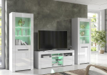 Furneo MilanoW - Hochglanz & Mattwei&szlig; Wohnzimmer-Set, TV-St&auml;nder & Vitrinen, RGB (Mehrfarbig) LED Leuchten