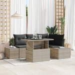 5-teiliges Poly-Rattan Gartensofa-Set mit Kissen und Tisch - Gartenm&ouml;bel-Set 5 St&uuml;ck als modulare Outdoor-Sofa-Kombination f&uuml;r Terrasse in Hellgrau