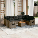Modulares Gartensofa komplekt 10-TLG. Grau PE-Rattan mit Kissen und Ablage als Garten Sofagarnitur