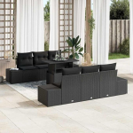 H&ouml;henverstellbarer Garten Tisch und 7-teiliges Sofaset in Schwarz aus Poly-Rattan als Gartenm&ouml;bel Set mit Kissen und Sicherheitsglas Tisch f&uuml;r den Outdoor Bereich