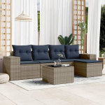 5-teiliges Gartensofa-Set mit Kissen aus schwarzem Polyrattan, Gartenm&ouml;bel Set aus PE Rattan als Komfortables Gartensofa 5-teilig f&uuml;r Terrasse und Garten