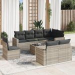 8-TLG. Garten-Sofagarnitur mit Kissen Hellgrau Poly Rattan, Gartenm&ouml;bel PE-Rattan Hellgrau als Outdoor Sofagarnitur mit Stauraum und wasserabweisendem Beutel
