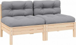 Garten-Ecksofa modular mit Grauen Kissen aus Massivholz Kiefer als Outdoor-Ecksofa f&uuml;r die Flexible Gestaltung