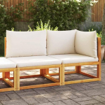 Gartensofa aus massivem Akazienholz mit Rattan-R&uuml;ckenlehne und Kissen 65x65x29 cm f&uuml;r den Au&szlig;enbereich als 2-Sitzer