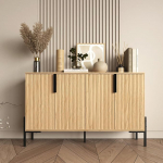 Sideboard mit 4 T&uuml;ren, Buffetschrank mit verstellbaren Regalen, moderner Akzentschrank mit goldenen Beinen, breiter Aufbewahrungsschrank f&uuml;r K&uuml;che, Wohnzimmer, Natur