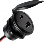 acegoo USB C pistikupesa 12 V paigalduspesa Alumiiniumist veekindel PD3.0 QC3.0, 12-voldine laadija autole, matkaauto, auto, veoauto, haagissuvila, mootorratas, paat, ilma LED-ta, 1 tk, pakend 1 tk