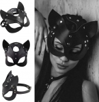 SINSEN Naiste nahast kassimask Seksikas pool n&auml;gu silmamask Cosplay kost&uuml;&uuml;mi rekvisiit Halloween Party Masquerade karnevali aksessuaarid