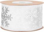 NUOBESTY J&otilde;ulud Lumehelbeke pael Wired Sheer Glitter Ribbon for Gift Wrapping Christmas Wreath Garland Tree Decorations White
